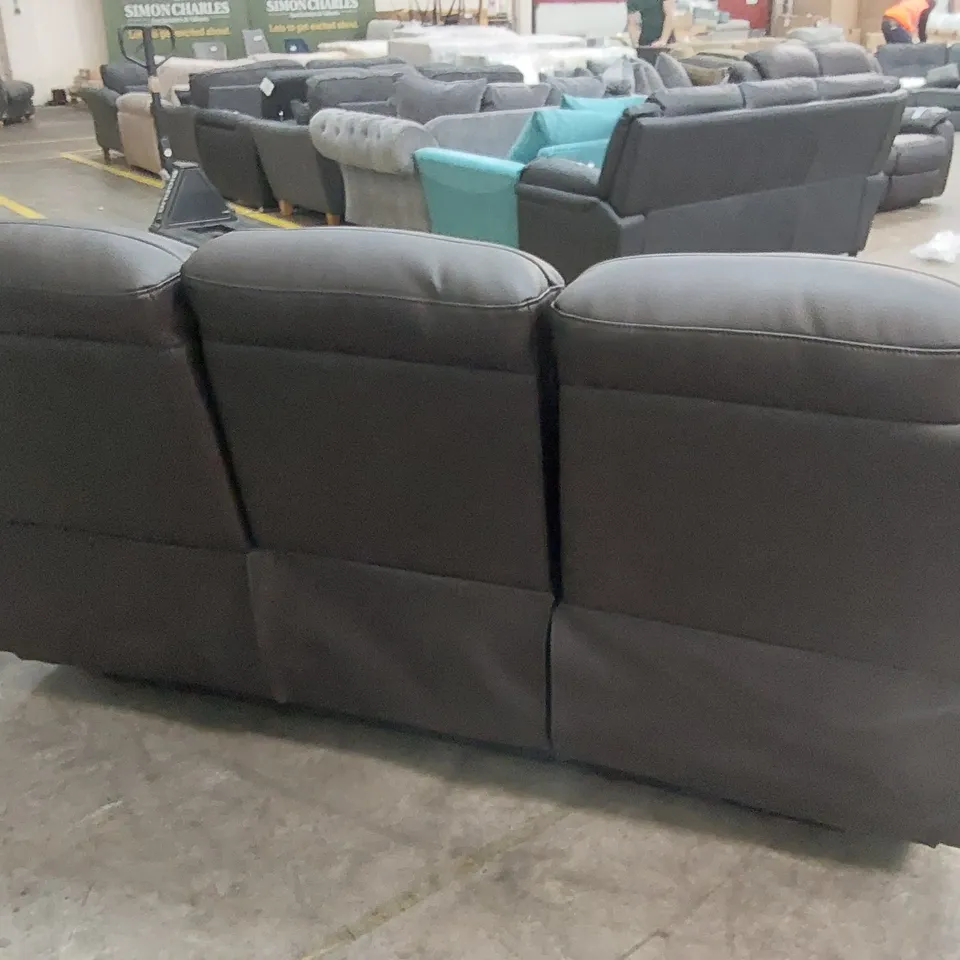 DESIGNER 3 SEATER FAUX LEATHER MANUAL RECLINER SOFA - CHOCOLATE