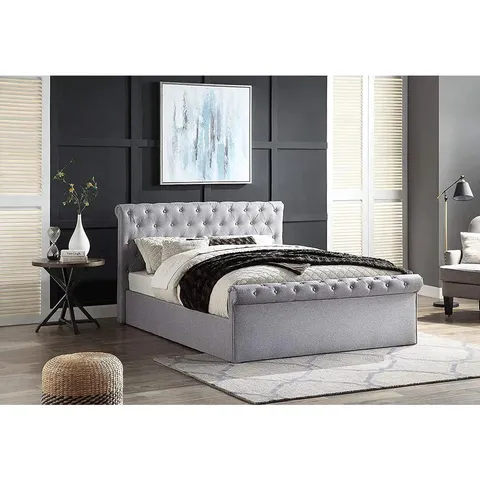 BOXED ALEXCIA UPHOLSTERED OTTOMAN BED - SUPER KING, GREY (3 BOXES)
