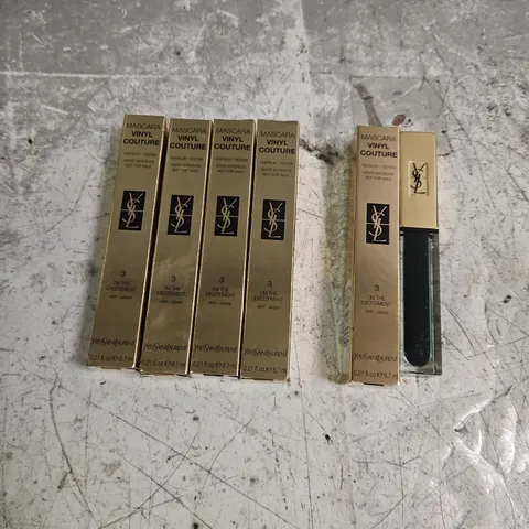 LOT OF 5 YVES SAINT LAURENT VINYL COUTURE MASCARA TESTERS IN 3 I'M THE EXCITEMENT GREEN