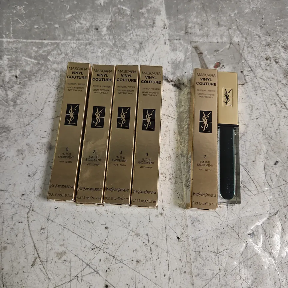 LOT OF 5 YVES SAINT LAURENT VINYL COUTURE MASCARA TESTERS IN 3 I'M THE EXCITEMENT GREEN