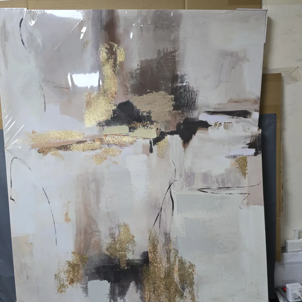 ABSTRACT HAND-PAINTED CANVAS WITH GOLD LEAF DETAIL - COLLECTION ONLY 