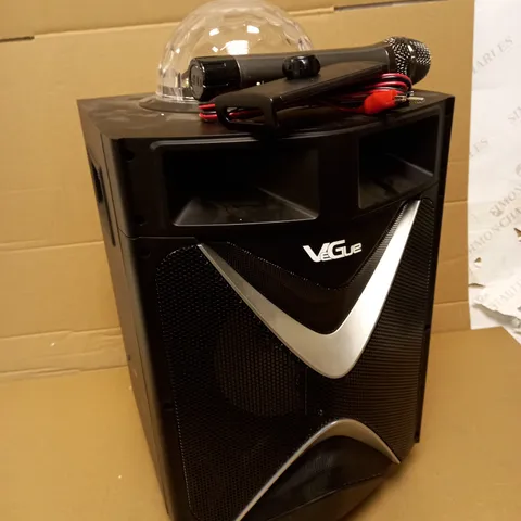 KARAOKE MACHINE WITH 2 WIRELESS MICROPHONES, VEGUE PORTABLE PA SYSTEM BLUETOOTH SPEAKER WITH DISCO BALL