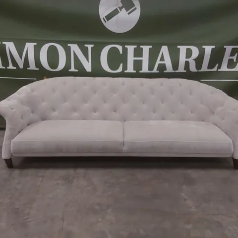 QUALITY DANETTI LUXE LARGE 3 SEATER LIGHT GREY FABRIC CHESTERFIELD SOFA