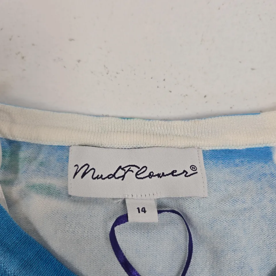MUDFLOWER WOMEN'S TOP – BUTTERFLY PRINT, BLUE/WHITE – UK 14