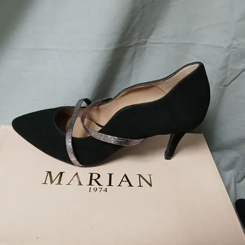 MARIAN DESIGNER SHOES – BLACK SUEDE HEELS WITH GLITTER STRAPS, UK 5 (EU 38)