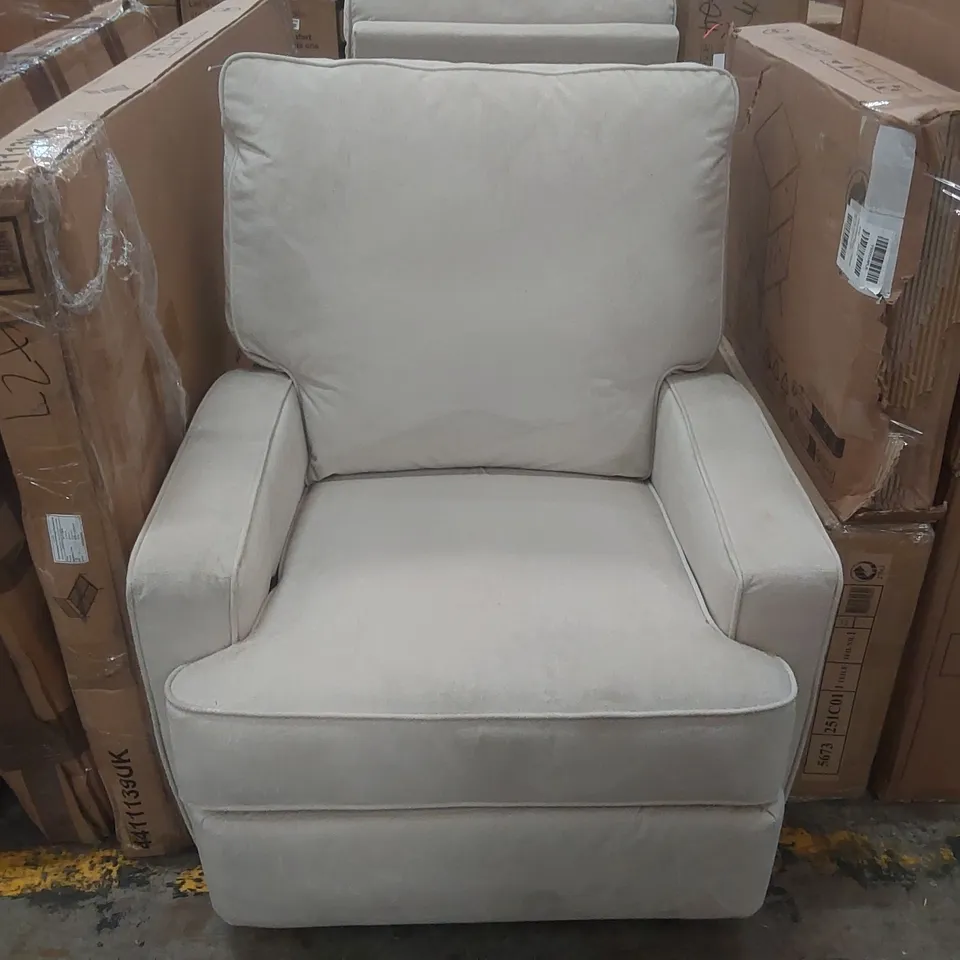 DESIGNER FABRIC UPHOLSTERED SWIVEL/ROCKING ARMCHAIR