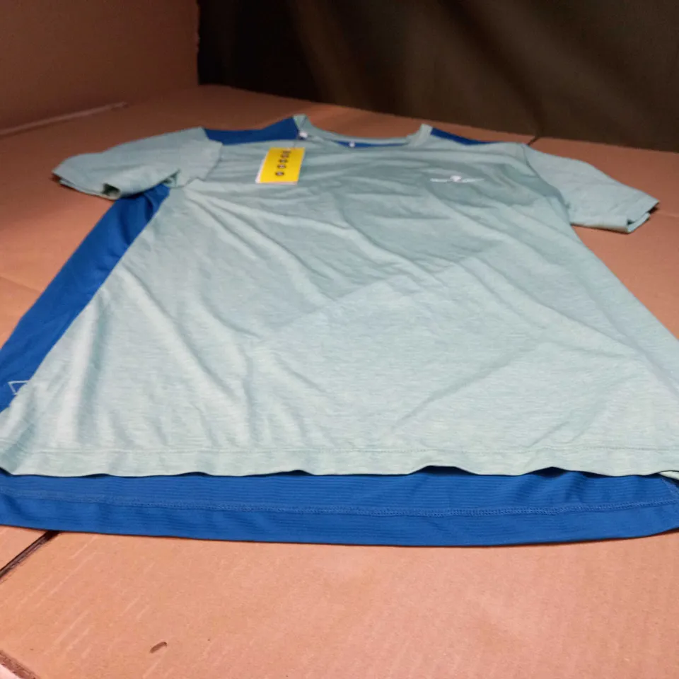 RONHILL GREEN MARL/BLUE FITNESS TEE - LARGE