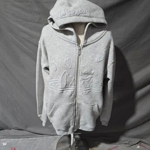 BROKEN PLANET HOODIE – GREY ZIP-UP, SIZE SMALL