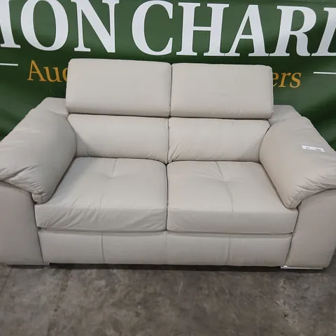 BEIGE LEATHER-LOOK UPHOLSTERED SOFA WITH PLUSH CUSHIONS
