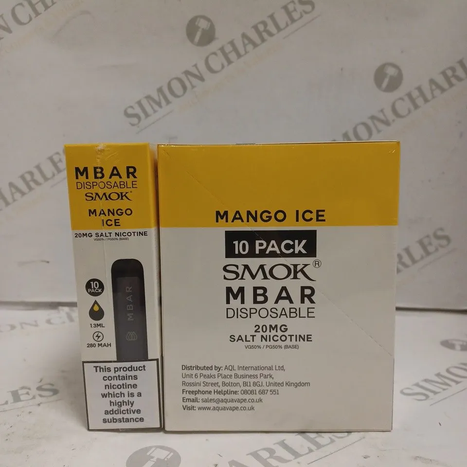 BOXED 1 PACK OF 10 SMOK M BAR DISPOSABLE VAPES - MANGO ICE. 