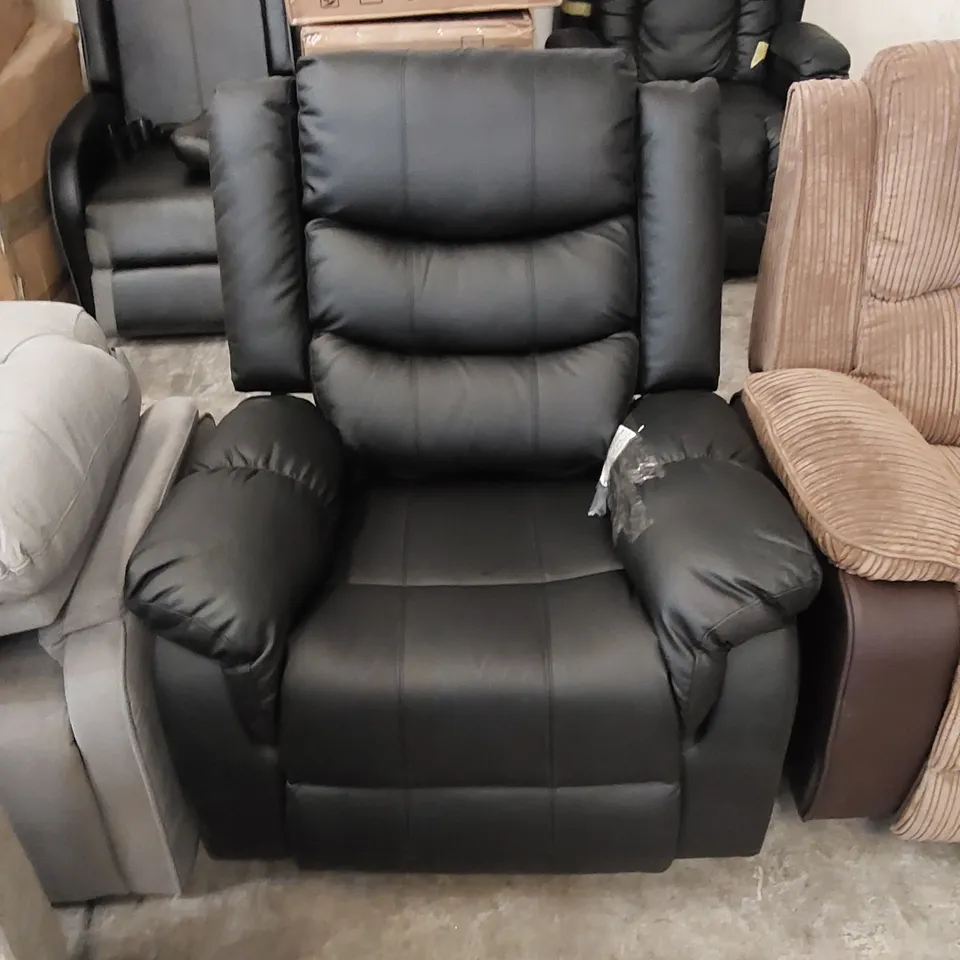 DESIGNER BLACK LEATHER RECLINING EASY CHAIR 