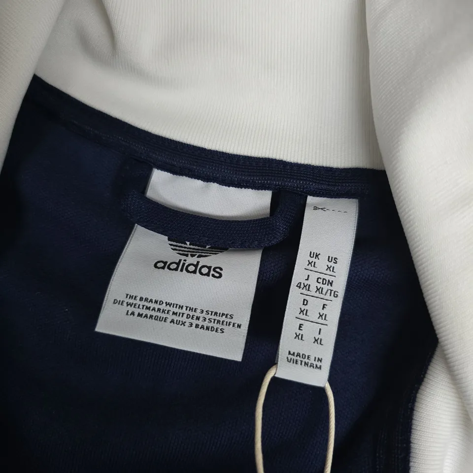 ADIDAS NAVY TRACK JACKET WITH WHITE STRIPES – UK XL