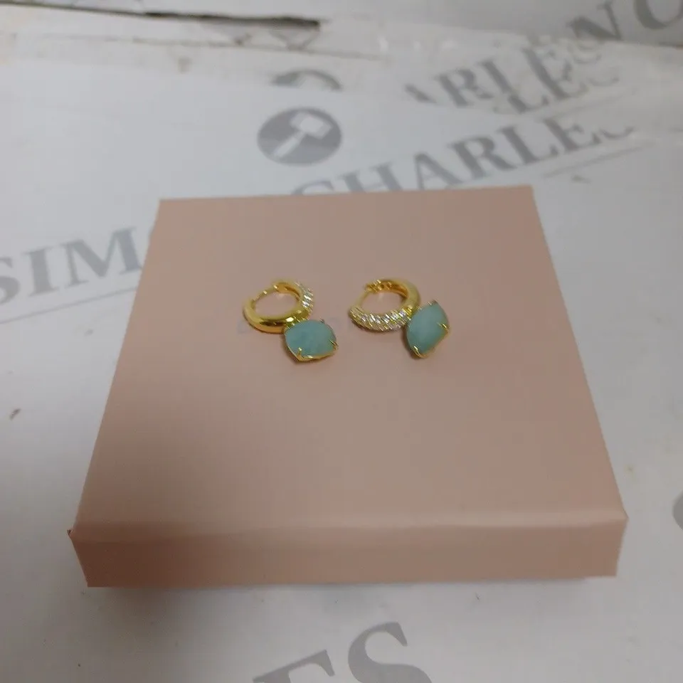 DIAMONIQUE BLUE STONE HOOP DROP EARRINGS 