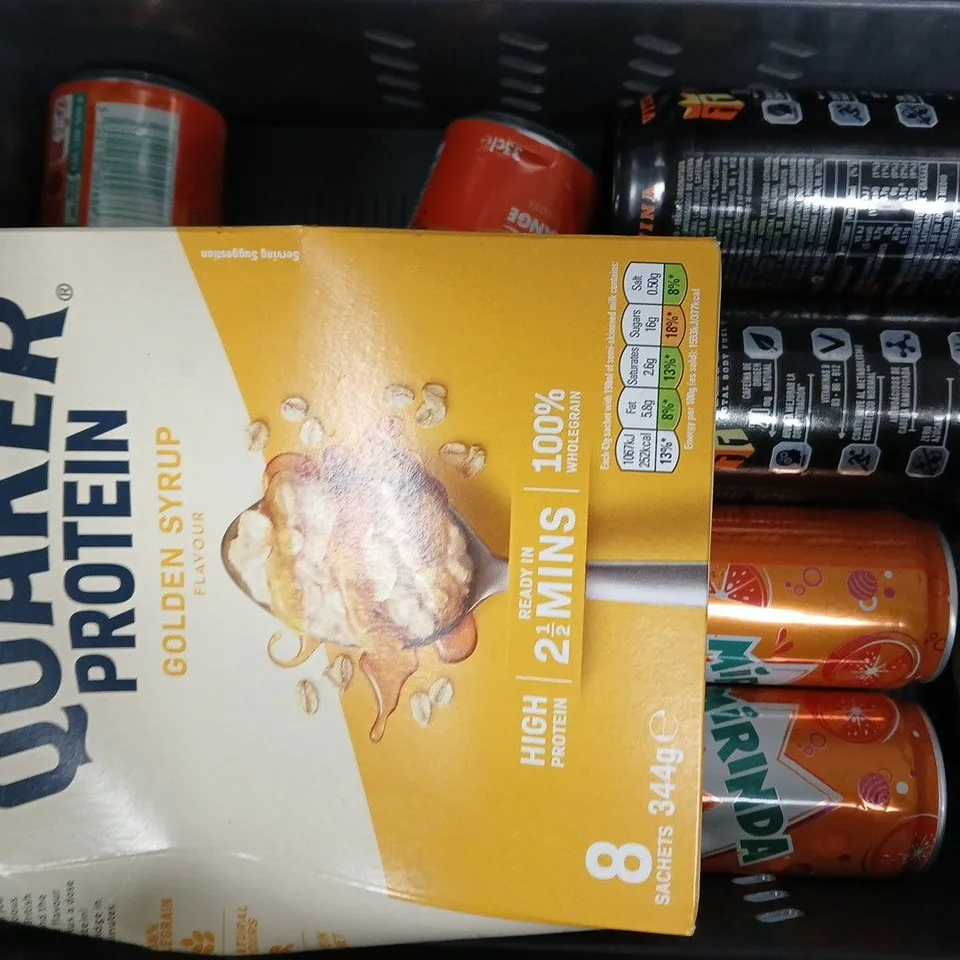 APPROXIMATELY 10 ASSORTED FOOD AND DRINK ITEMS TO INCLUDE FANTA, FIRECRACKER SAUCE, ETC