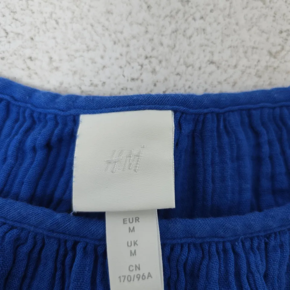 H&M BLUE SPAGHETTI-STRAP CRINKLE DRESS, UK SIZE M (EU M)