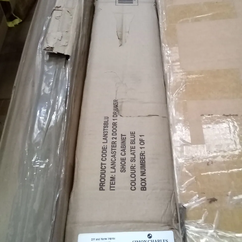 BOXED LANCASTER 2 DOOR 1 DRAWER SHOE CABINET - SLATE BLUE 