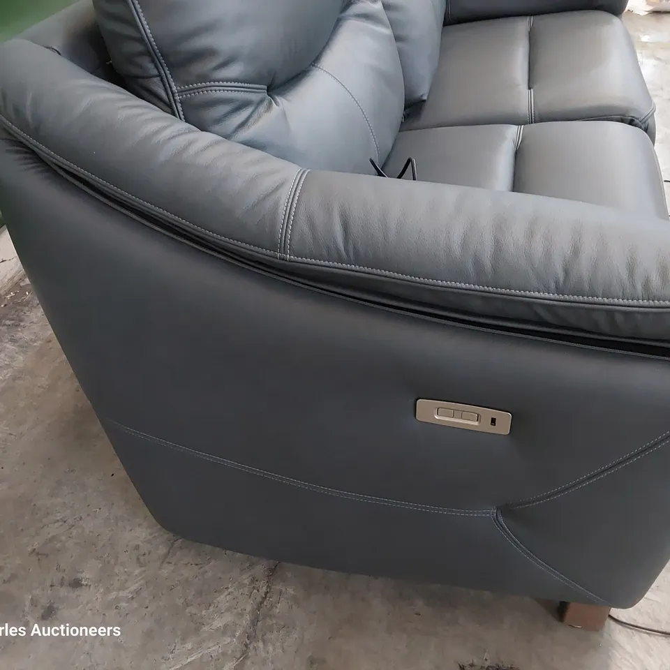 QUALITY BRITISH DESIGNER G PLAN JACKSON POWER RECLINING THREE SEATER SOFA CAMBRIDGE PETROL BLUE LEATHER 