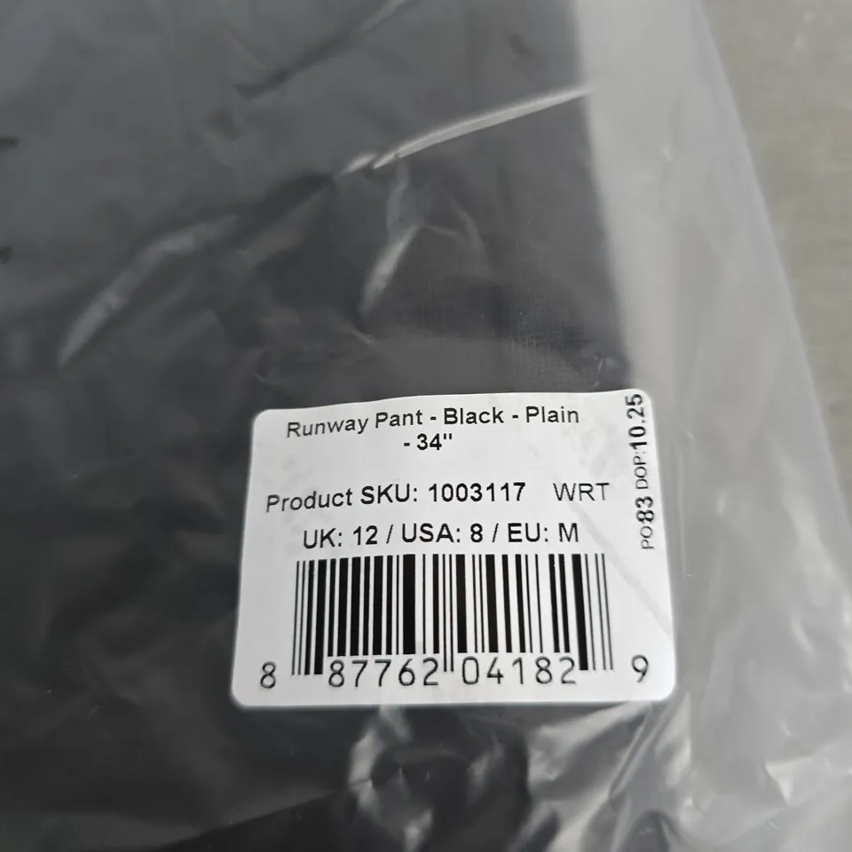 SAINT + SOFIA RUNWAY PANT – BLACK – UK 12 (US 8 / EU M) – 34-INCH WAIST