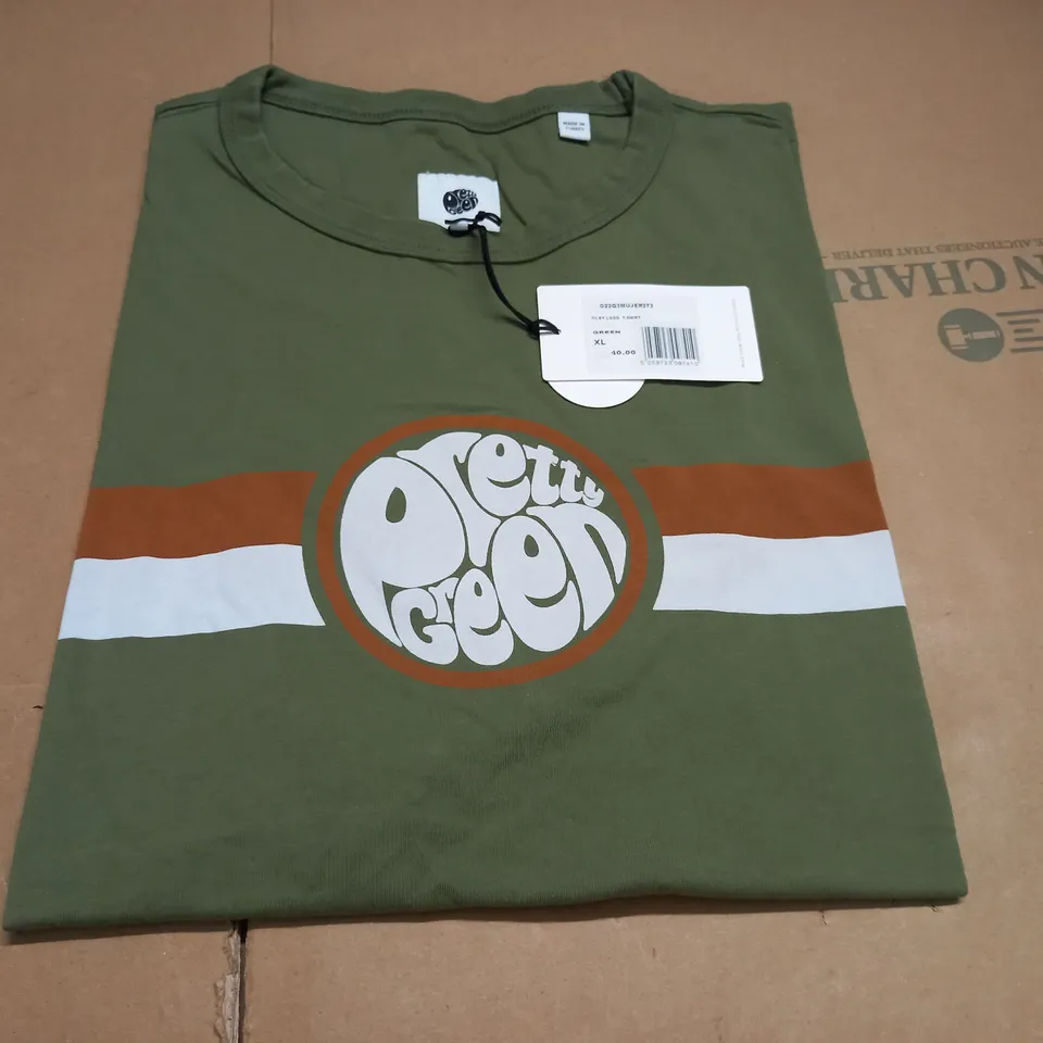 PRETTY GREEN TILBY LOGO T-SHIRT IN GREEN - XL