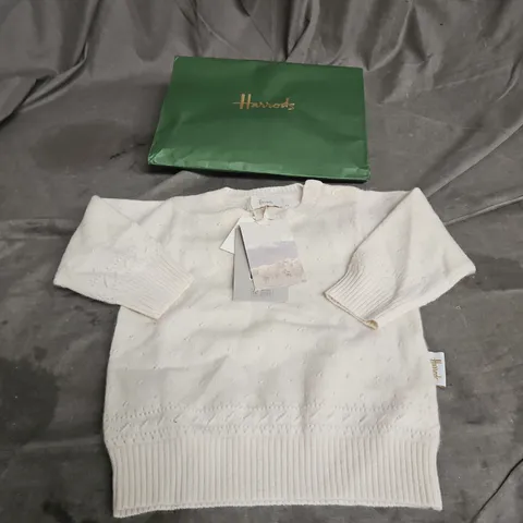 HARRODS CASHMERE POINTELLE SWEATER IN IVORY SIZE 6-12MONTHS