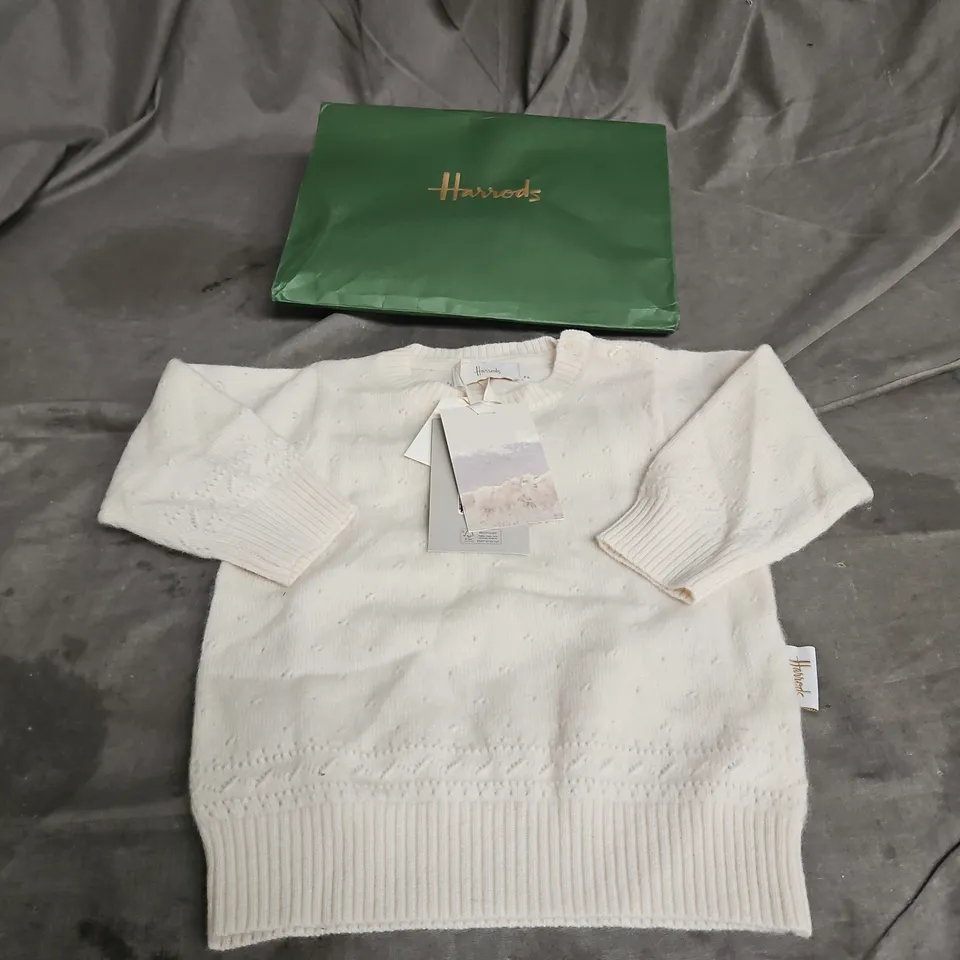 HARRODS CASHMERE POINTELLE SWEATER IN IVORY SIZE 6-12MONTHS