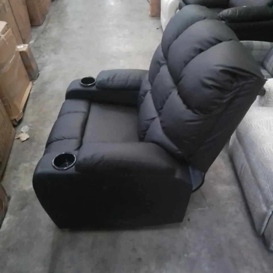 DESIGNER POWER RECLINING ROCKING SWIVEL EASY CHAIR IN BLACK FAUX LEATHER 