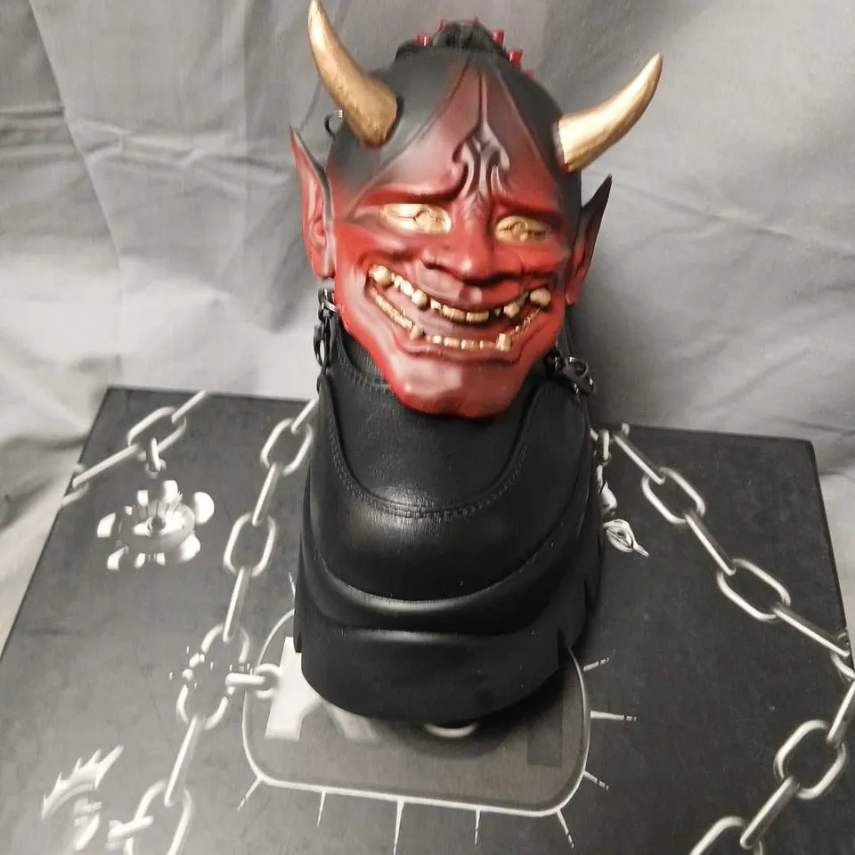 KOI SPAWN OF RAPTURE BLACK PLATFORM BOOTS WITH DEMON MASK – UK 7