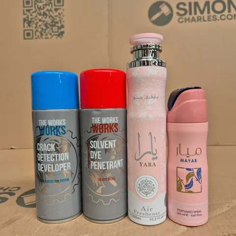 APPROXIMATELY 15 ASSORTED AEROSOLS TO INCLUDE THE WORKS , AIR FRESHENER AND PERFUMED SPRAY