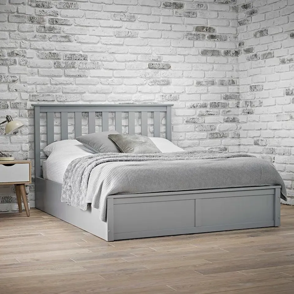 BOXED SHIREBROOK OTTOMAN BED DOUBLE - GREY (3 BOXES)