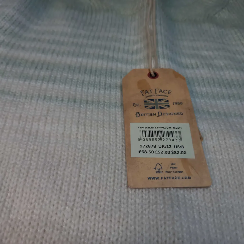 FATFACE STATEMENT DUSTY PINK/GREEN STRIPE JUMPER - SIZE 12