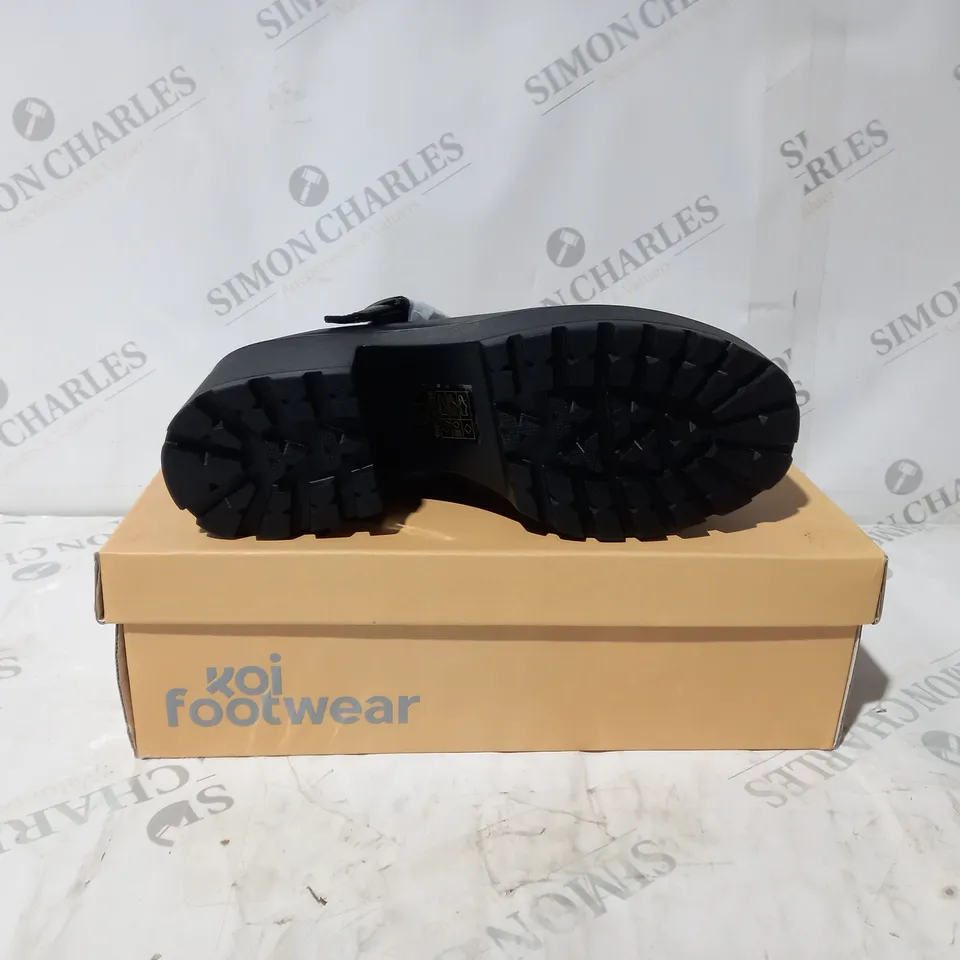 BRAND NEW BOXED PAIR OF KOI VEGAN SAI MARY JANES FAUX LEATHER EDITION IN BLACK - UK SIZE 4