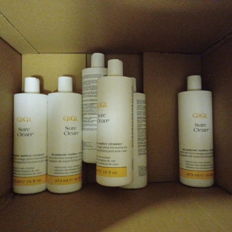 BOX OF APPROXIMATELY 6 GIGI SURE CLEAN ALL PURPOSE SURFACE CLEANSER - 473ML