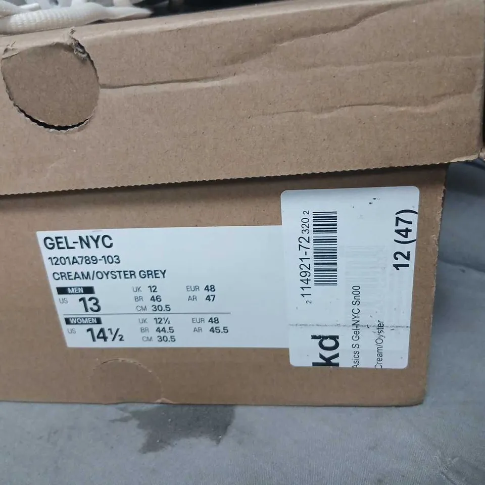 ASICS GEL-NYC SNEAKERS – CREAM/OYSTER GREY, UK 12 (US 13)