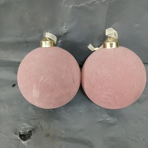 SET OF 2 FLOCKED GLASS DUSKY PINK BAUBLES 