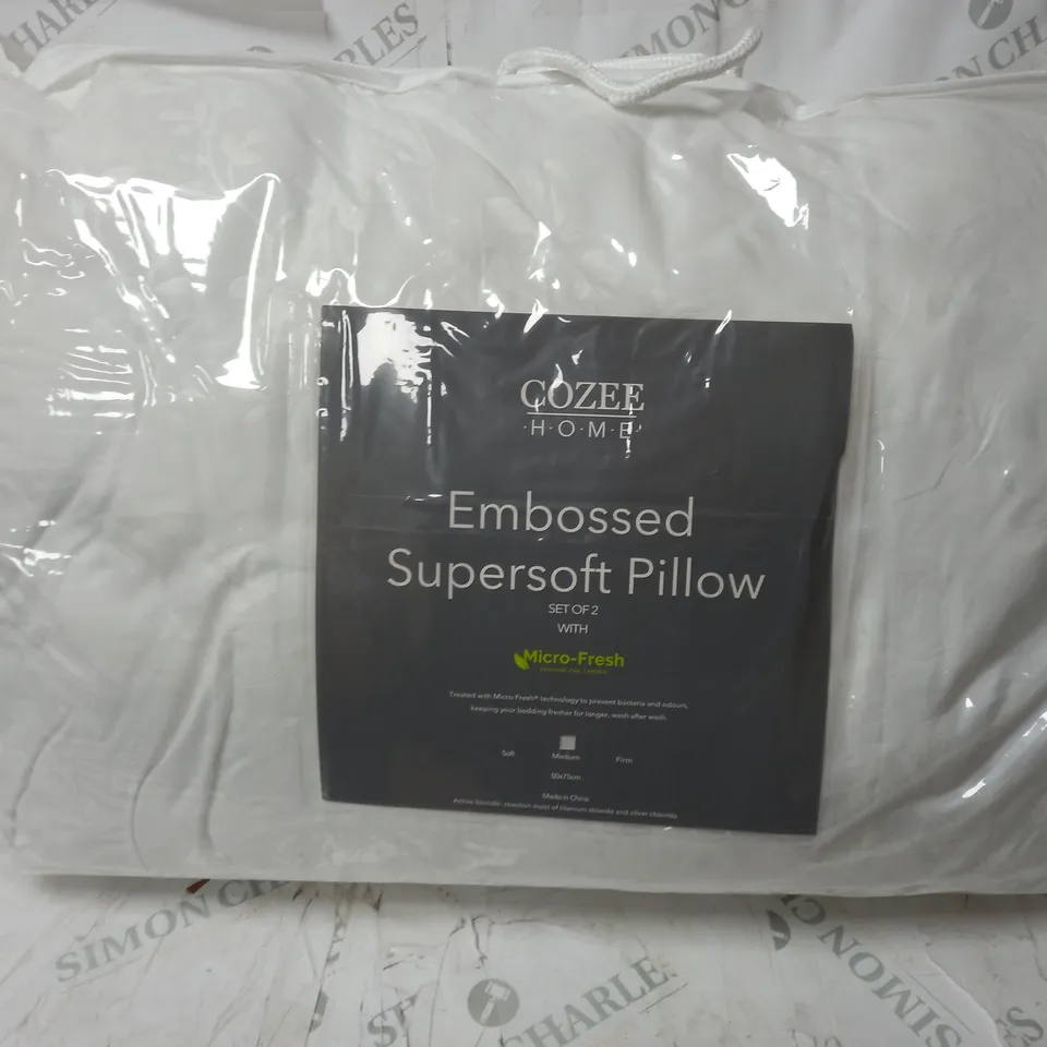 COZEE HOME SET OF 2 SUPERSOFT EMBOSSED PILLOWS WITH MICRO-FRESH MEDIUM