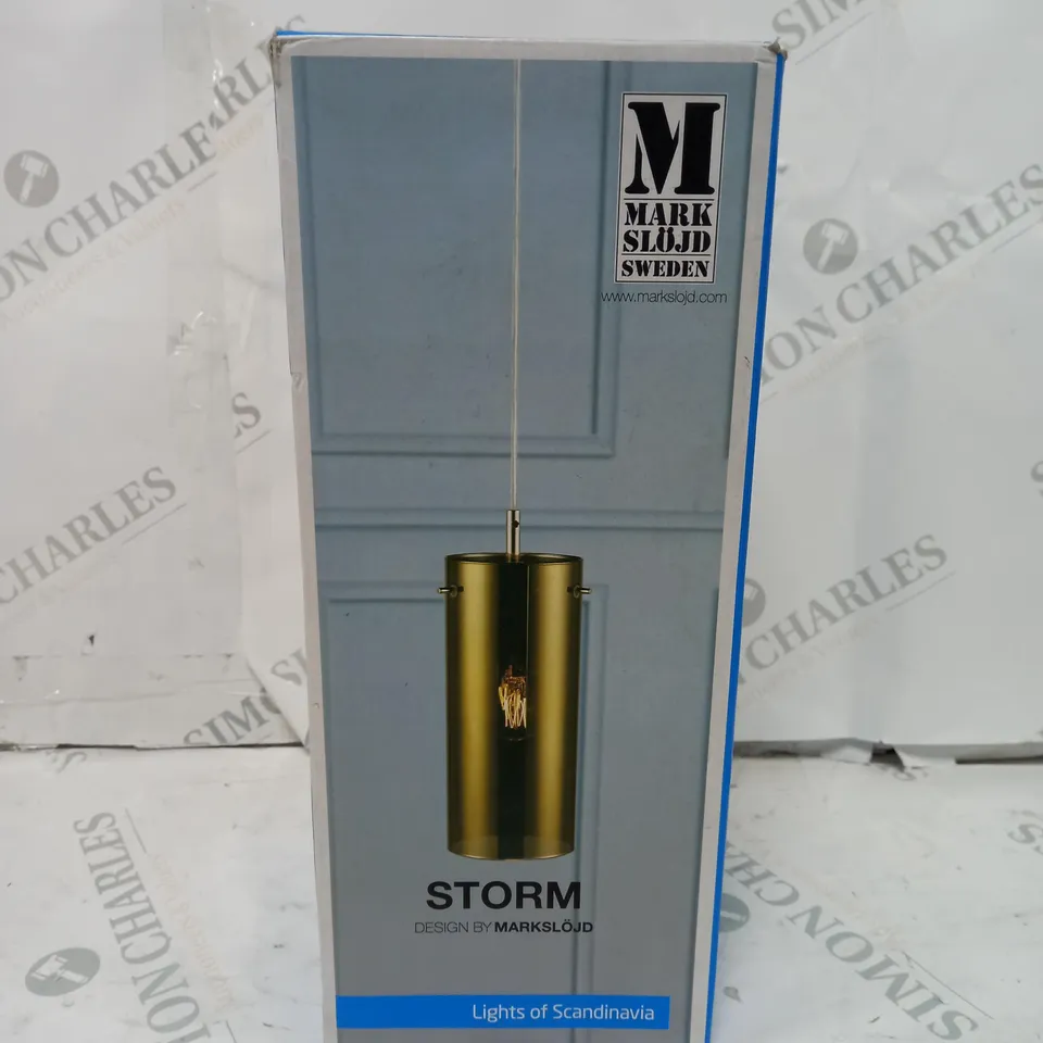 BOXED MARK SLOJD STORM CYLINDER CEILING PENDANT LIGHT METAL GOLD 