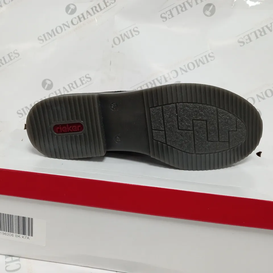 BOXED PAIR OF RIEKER LACE UP BOOTS IN BLACK - SIZE 7.5