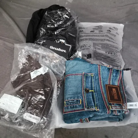 APPROXIMATELY 30 ASSORTED CLOTHING ITEMS IN VARIOUS SIZES, STYLES & COLOURS TO INCLUDE BRANDS SUCH AS MOSCHINO, THREADBARE, ADINI, ETC - COLLECTION ONLY