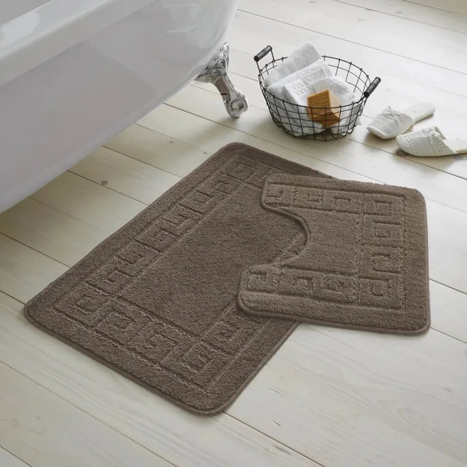 BAGGED 2 PIECE RECTANGULAR / U SHAPED BATH MAT SET RED 