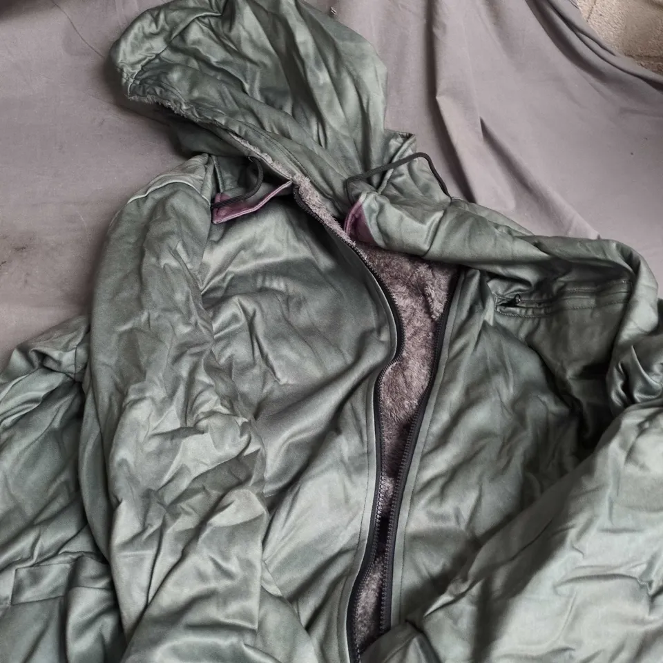 OLIVE GREEN HOODED WINTER JACKET WITH FLEECE LINING