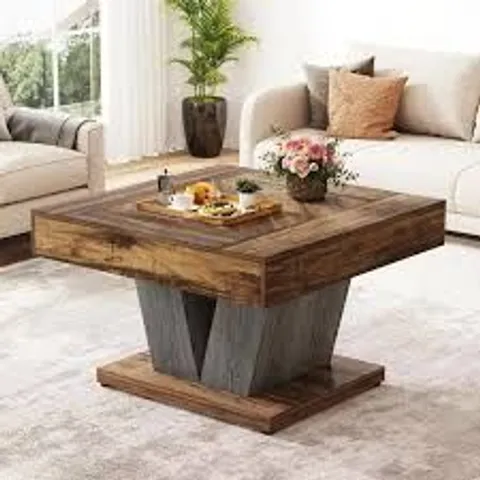 BOXED TRIBESIGNS WOOD COFFEE TABLE, 31.5" MODERN CENTER TABLE - RUSTIC BROWN/BLACK (1 BOX)