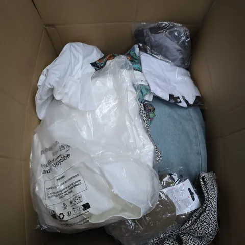 LARGE BOX OF APPROXIMATELY 25 ASSORTED CLOTHING ITEMS IN VARIOUS COLOURS, STYLES AND SIZES - COLLECTION ONLY