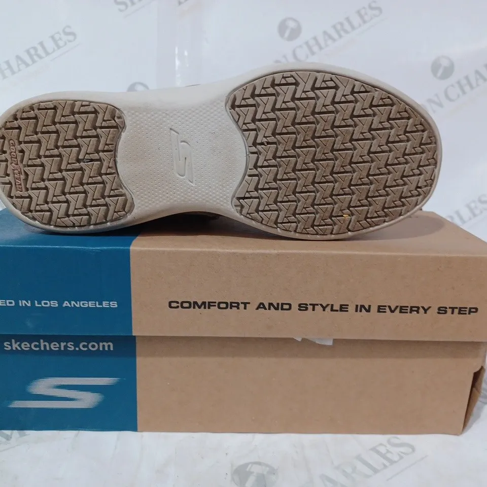 BOXED PAIR OF SKECHERS GO WALK SHOES IN TAUPE SIZE 3
