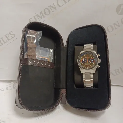 BOXED CADOLA COSWORTH LIMITED EDITION WATCH - ALL STAINLESS STEEL, LEATHER STRAP - CHRONOGRAPH - WATER RESITANT 10 ATM - CARBON FIBRE DETAIL - SUB DIAL.