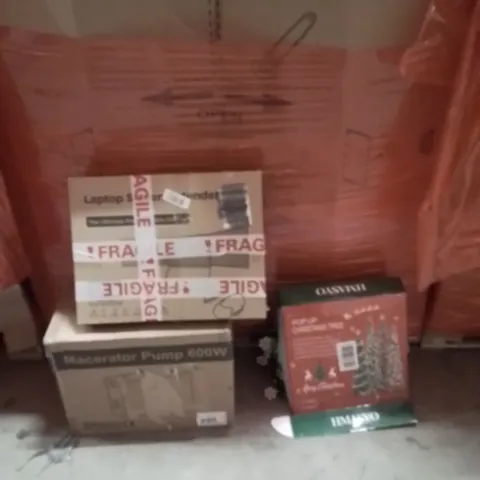 PALLET OF ASSORTED HOUSEHOLD GOODS AND PRODUCTS TO INCLUDE;POPUP CHRISTMAS TREE,LAPTOP SCREEN EXTENDER,MACERATOR PUMP