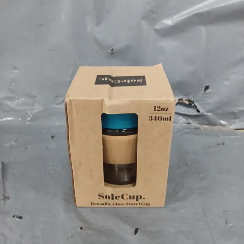 BOXED SOLECUP 340ML GLASS TRAVEL CUP - BLUE