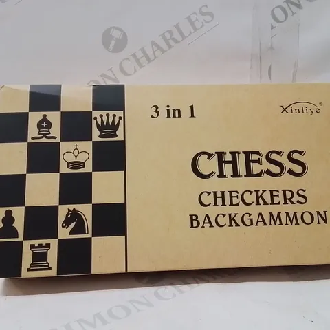 BOXED 3-IN-1 CHESS CHECKERS BACKGAMMON GAME