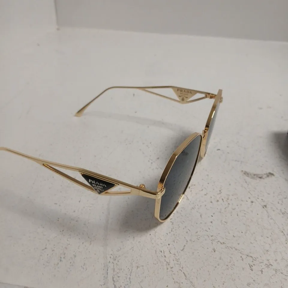PRADA MILANO SUNGLASSES – GOLD-TONE FRAME, BLUE LENSES