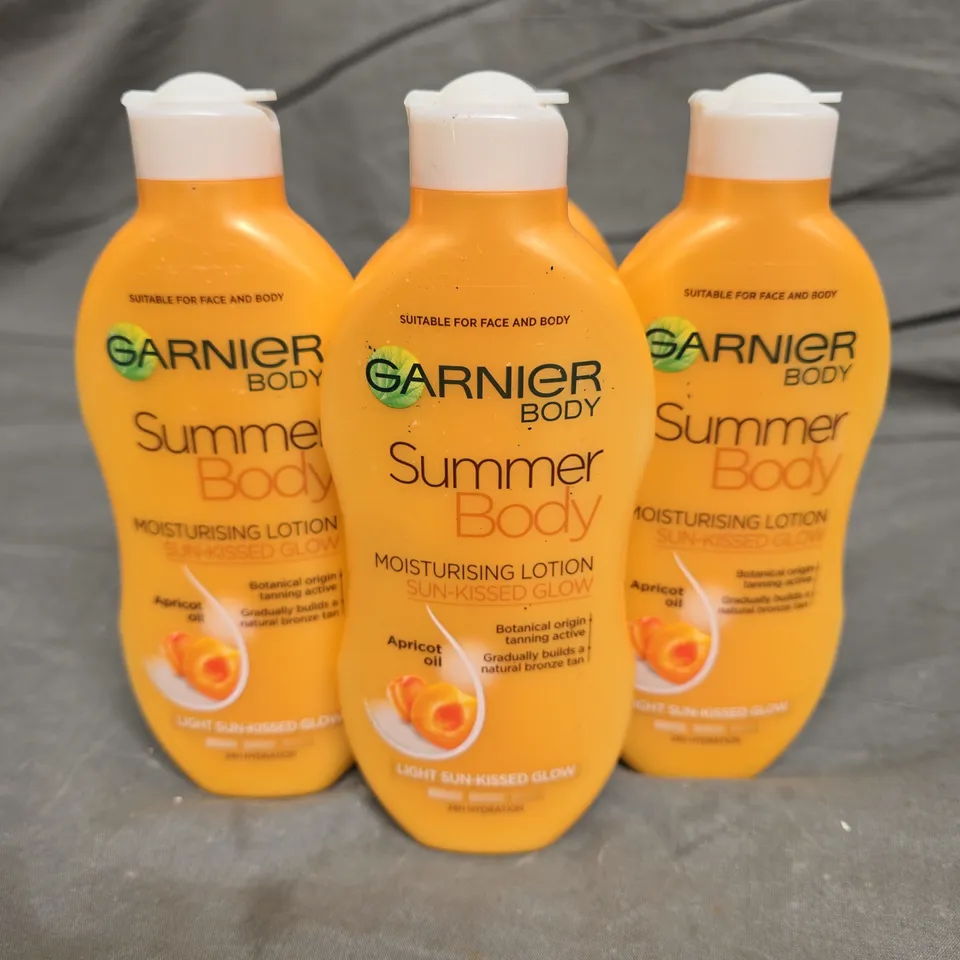 4 X 250ML GARNIER SUMMER BODY GRADUAL TAN MOISTURISER LIGHT SUN KISSED GLOW 