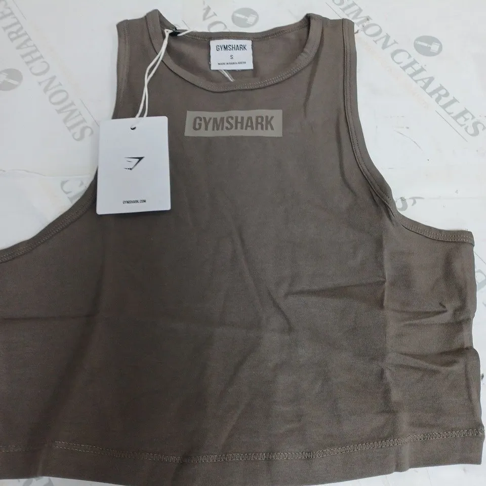 GYMSHARK BLOCK CROP TOP IN CAMO BROWN - S